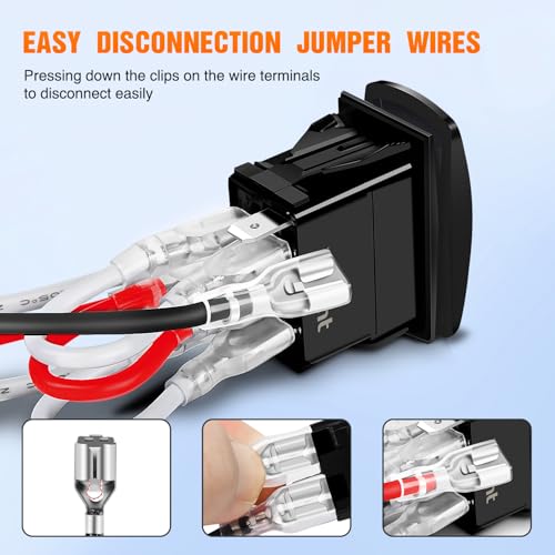 Nilight Red NAV/ANC 7Pin Rocker Switch with Jumper Wires - Marine & Automotive Use