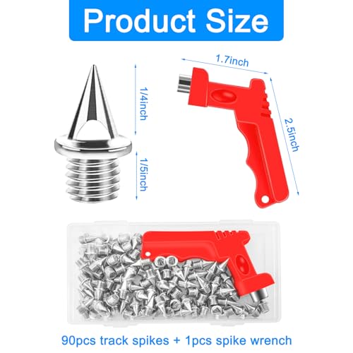 90pcs 1/4-Inch Pyramid Track Spikes with Wrench for Running Shoes
