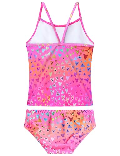 Girls Tankini Swimsuit 2 Piece Bathing Suit UPF50+ Ruffle Full Coverage Pink Yellow 10-12 Years Nokecina