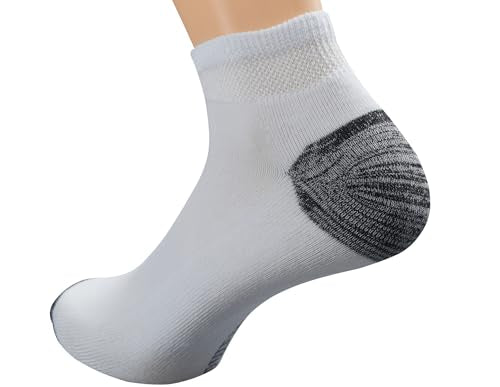 Yomandamor Men's Cotton Diabetic Low Cut Socks 5 Pairs White with Black Heel & Toe, Size 10-13