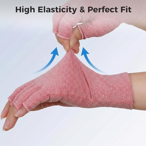Arthritis Compression Gloves - Fingerless, Large, Pink - 1 Pair