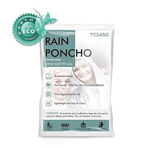 Disposable Rain Poncho with Hood for Adults - Clear, 2-Pack