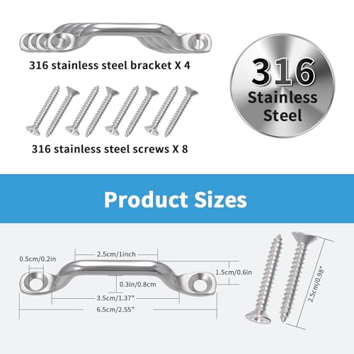 Stainless Steel Pad Eye Kit - Bracket & Screws Kit (4 Sets)