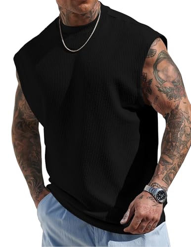 JMIERR Men's X-Large Black Textured Sleeveless Tank Top for Workout & Gym