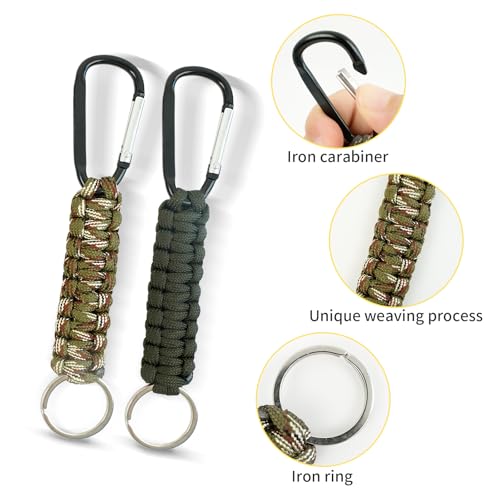 6-Piece Paracord Keychain Set - Heavy-Duty Carabiner Clips