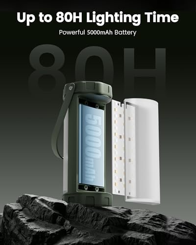 Glocusent 106 LED Camping Lantern - Rechargeable 5000mAh, Waterproof, Emergency Light, Green