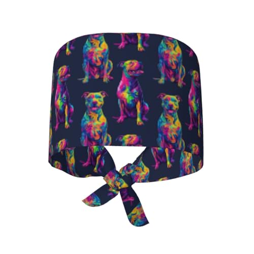Neon Pitbull Scrub Caps for Men & Women - Adjustable & Breathable