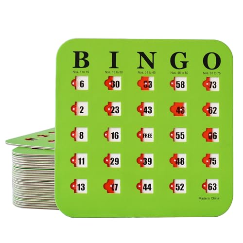 Yuanhe Reusable Travel Bingo Cards with Sliding Windows, 25 Pack, Green, 6.8" x 6.8"