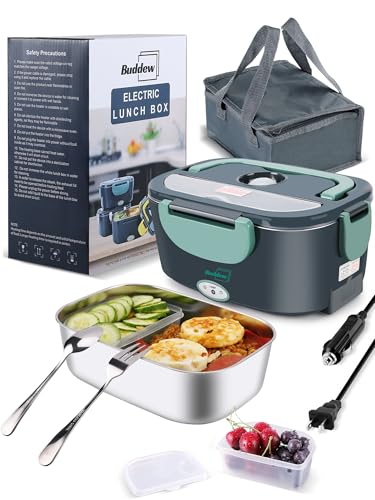 Green Electric Heated Lunch Box 100W Fast Heating 1.5L Food-Grade Stainless Steel Portable Food Warmer for Car Office