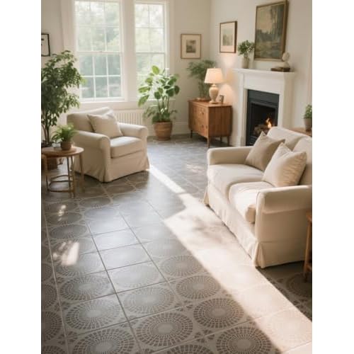 12"x12" Large Floor Stencil for Painting Floors, Reusable Tile Stencil Concrete Stencils for Patio, Wall Stencils for Walls (Style W9)