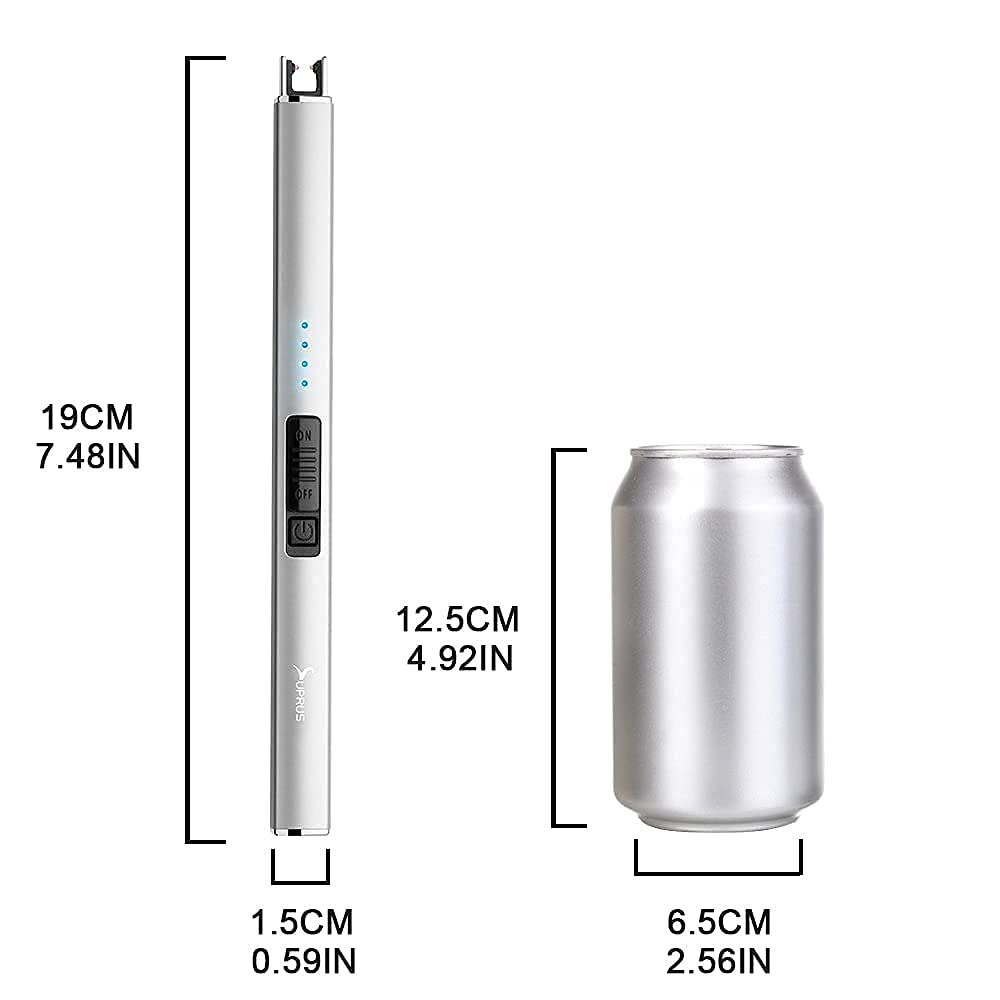 SUPRUS Electric Lighter Arc Windproof Flameless USB Rechargeable Lighter with Safety Lock for Candle BBQ Camping (Silver)