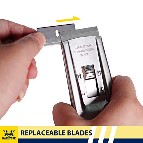 MANUFORE Portable Multi-Purpose Razor Blade Scraper for Cleaning Glass, Stove-top, Window, Floor(2 Scrapers, 5 Plastic Blades, 5 Stainless Steel Blades)