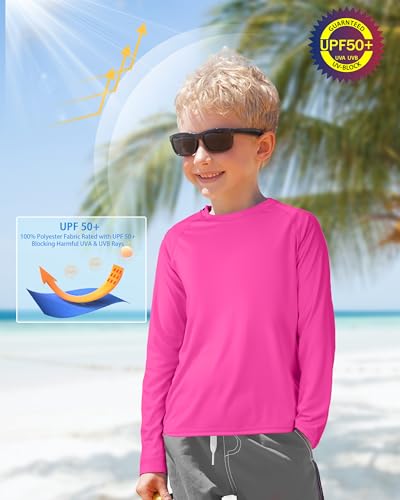 Boys UPF 50+ Rash Guard Swim Shirt - Long Sleeve Sun Protection - Rose Pink / Small