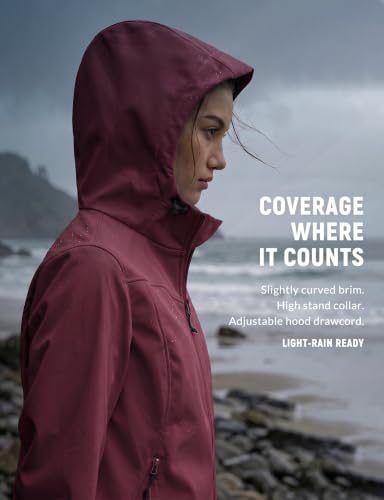 Baleaf Women's Softshell Jacket Fleece Lined Water-Resistant Hooded Coat - Large, Wine Red