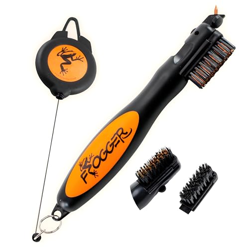Golf Club Cleaner Brush with Ergonomic Grip & 2.5 ft Cord - Orange