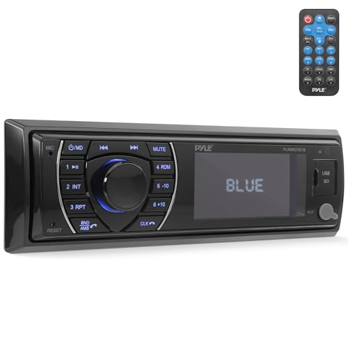 Pyle Black Marine Bluetooth Receiver Stereo - 12V Single DIN In-Dash Radio System with LCD, USB, SD, FM, RCA, MP3, Remote