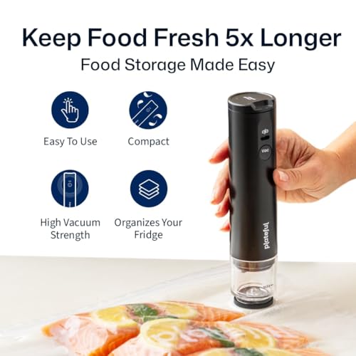 Plateful Handheld Vacuum Sealer with 15 Bags - Cordless Food Saver Kit