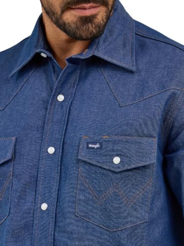 Wrangler Men's Cowboy Cut Indigo Work Shirt - Large, Firm Finish Western Snap