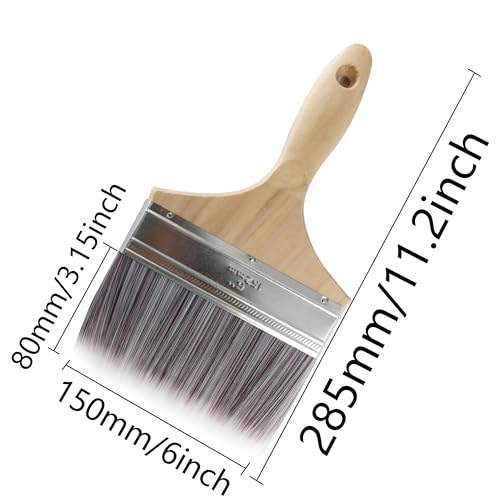 6 inch Wide Soft Bristle Paint Brush, Flat Stain Brush, Wooden Handle Deck Brush, Masonry Brush, Wood Stain Brush