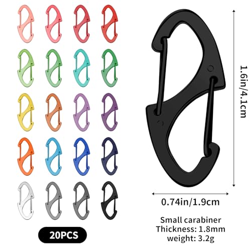 20-Piece S Carabiner Clip Set - Mini Colorful Keychain Hooks