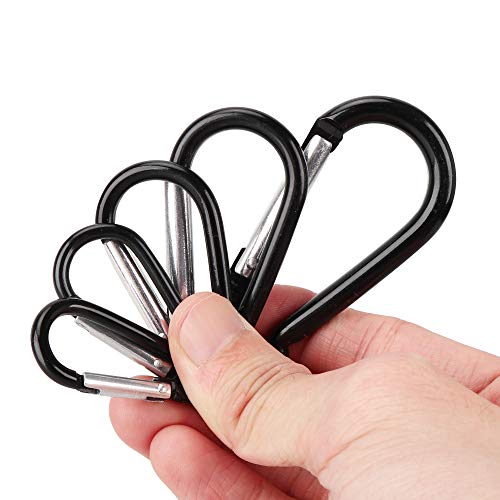 Aluminum Carabiner Clip 1.6 Inch - 10 Pack Black Snap Hook