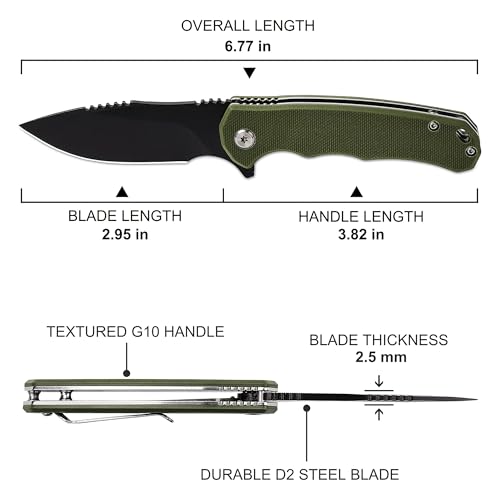 ROMANTICIST Folding Pocket Knife - 3.15" D2 Steel Blade, G10 Handle, Outdoor & EDC Knife
