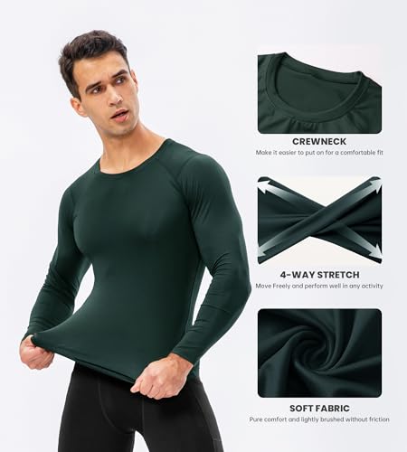 Men's Long Sleeve Compression Shirt - Athletic Base Layer - Dark Green, Medium