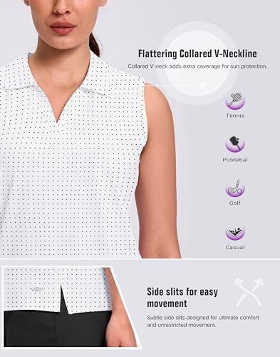 Viodia Women's Sleeveless Golf Polo Shirt Medium Black Dot - Sporty & Comfortable