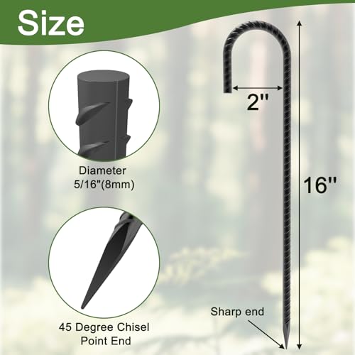 Black 16 Inch Rebar Stakes - Heavy Duty Ground Anchors 30 Pcs for Trampolines & Fences