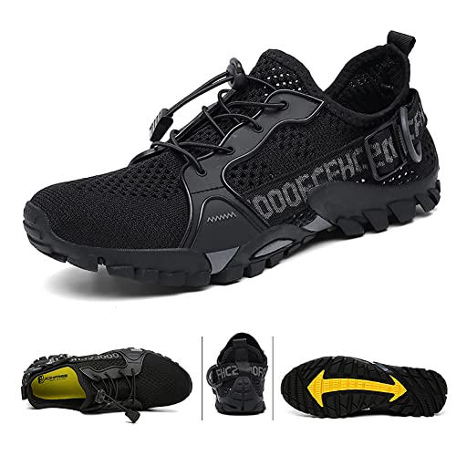 TANGYUGEN Water Shoes Men Women Outdoor Quick Dry Aqua Beach Sneakers - 13 Women / 11 Men, Black