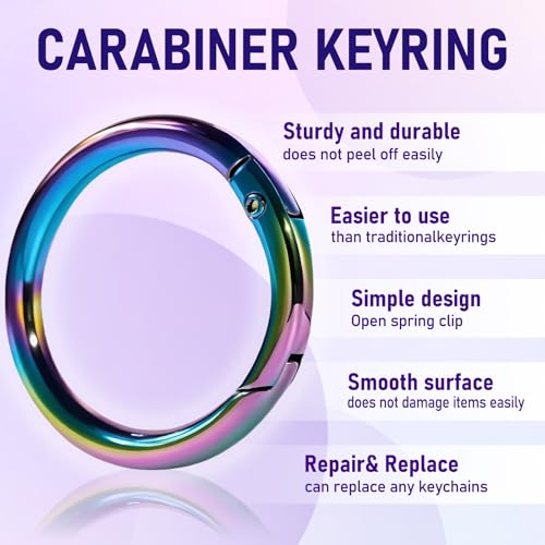 2 Pack Metal Round Carabiner Clips - 1 Inch Spring O Ring for Bags & Keys