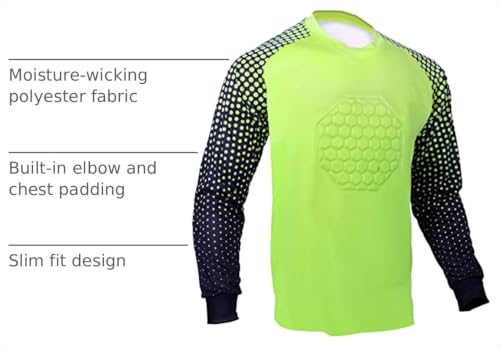 Youth & Adult Soccer Goalkeeper Shirt - Padded Lime Green Goalie Jersey, Small
