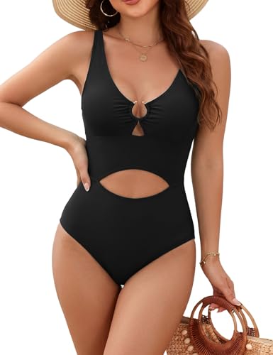 Women's Cutout One Piece Swimsuit with Front O-Ring V-Neck
