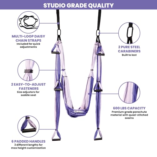 Yoga Trapeze Swing Set - Back Pain Relief & Inversion Therapy - Purple