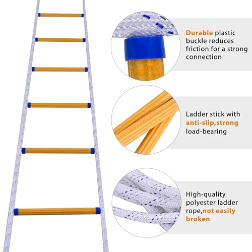 Rope Ladder,13.1FT Fire Escape 2 Story,Flame Retardant Safety with Hooks, Deploys Quickly,Portable and Reusable, Fire Escape Ladder Tested to 2000lbs