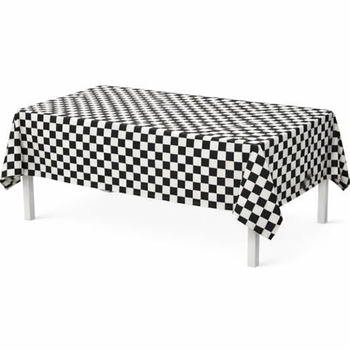 Black & White Checkered Tablecloths - 2 Pack Plastic Party Covers