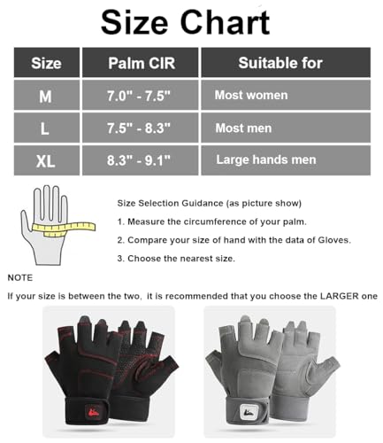 Weight Lifting Gloves for Men & Women - Anti-Slip Fingerless - Black, Large