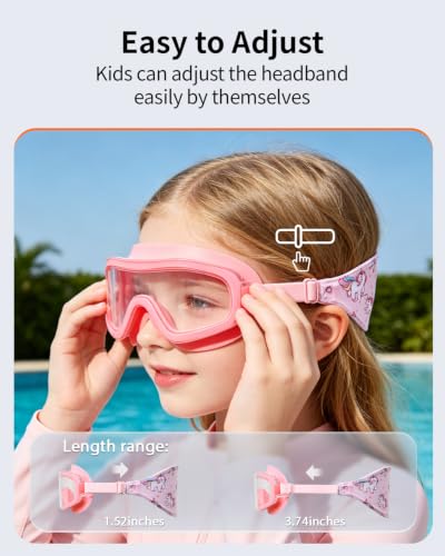 Pixel Panda Kids Swimming Goggles 2-Pack for Ages 3-14 with Fabric Straps - Dark Blue & Pink