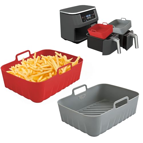 Golden Associate Silicone Air Fryer Liners 8.5x5.5'' Dual Basket Fits Ninja DZ201 DZ401 DZ550 2 Pack