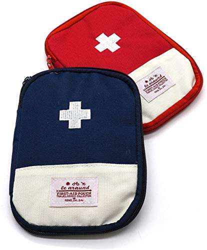 First Aid Kit Bag - Mini Medical Storage Pouch, Red & Blue, Small Size