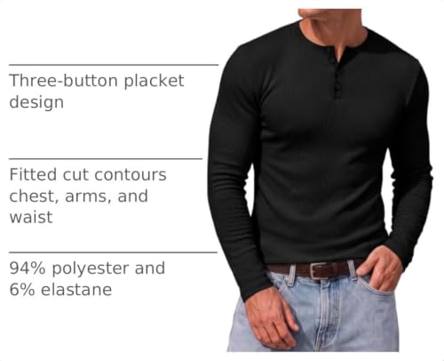 JMIERR Men's Ribbed Henley Shirt High Stretch Long Sleeve