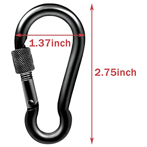 PROND Heavy Duty Locking Carabiners 316 Stainless Steel, Black - 2.7 Inch, 2 Pack