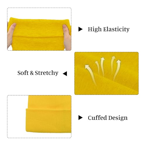 Soft Knit Cuff Beanie Hat for Men and Women - Yellow