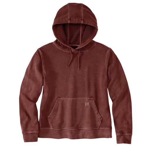 Carhartt Women's Relaxed Fit Midweight Garment-Dyed French Terry Hoodie - Small, Dark Spice Red