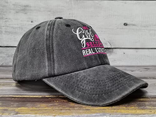 This Girl Sells Real Estate Embroidered Baseball Hats for Men Women - Shenbors Washed Black