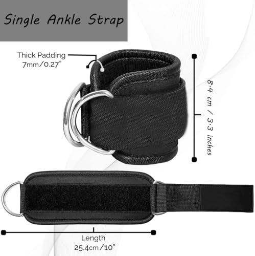 Padded Ankle Strap for Cable Machines - Adjustable Fitness Cuff - Black