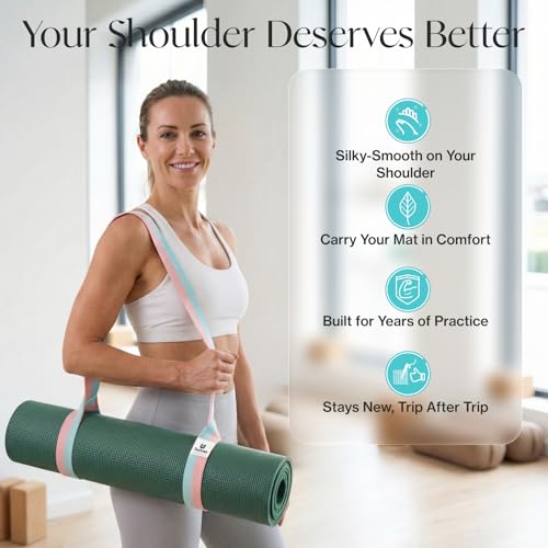 Adjustable Yoga Mat Strap Carrier - Extra Thick Cotton Blend - Just Black, 64 IN