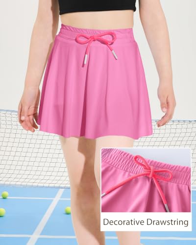 Girls Tennis Skirt Athletic Skort with Pocket - Hot Pink, 9-10 Years