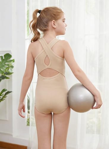 Gymnastics Leotards for Girls Sleeveless Unitard - 7-8 Years Nude