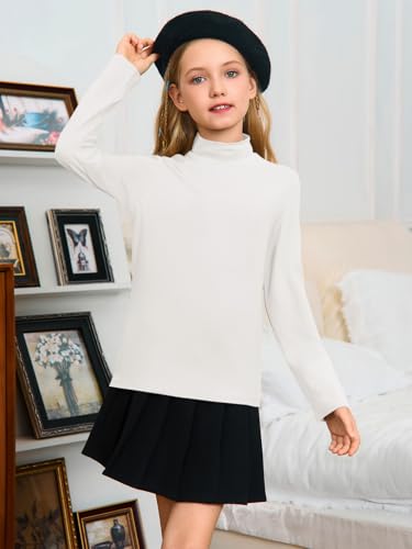 Girls Long Sleeve Mock Neck Active Layer Top - 5-6 Years White